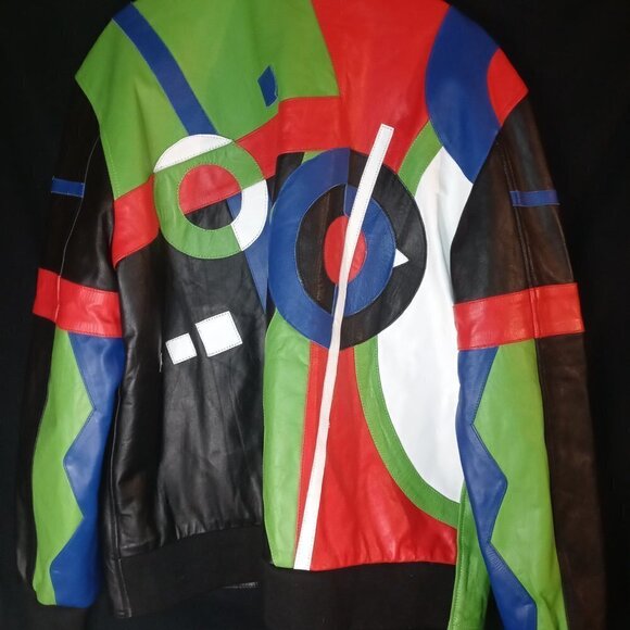 NWT! Jackets Maker Abstract Colorful 100% Genuine Leather Jacket Men's Size M/L - Picture 8 of 9